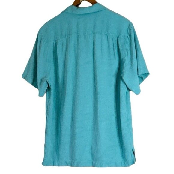 Tommy Bahama Mens Blue 100% Silk Aqua Blue Original Fit Palm Tree Fish Shirt Med - Picture 2 of 7